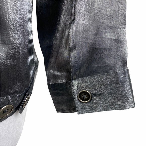 Ruby Rd. Metallic Button Down Shirt Women's 12 Gray Shiny 3/4 Sleeve Button Cuff - Picture 6 of 9